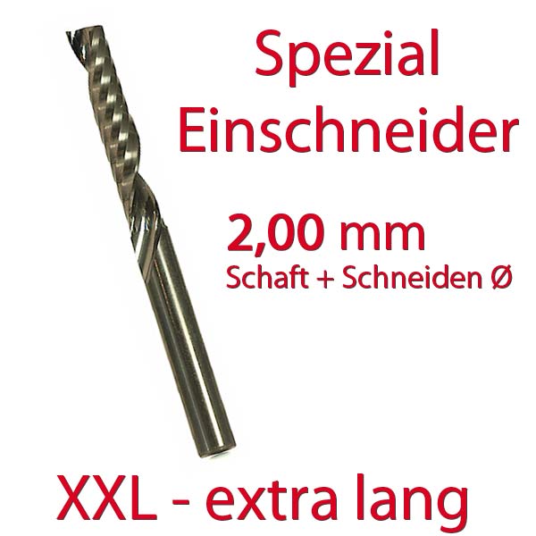 2mm XXL -  Einschneider, Vollhartmetall, Rechtsdrall, poliert