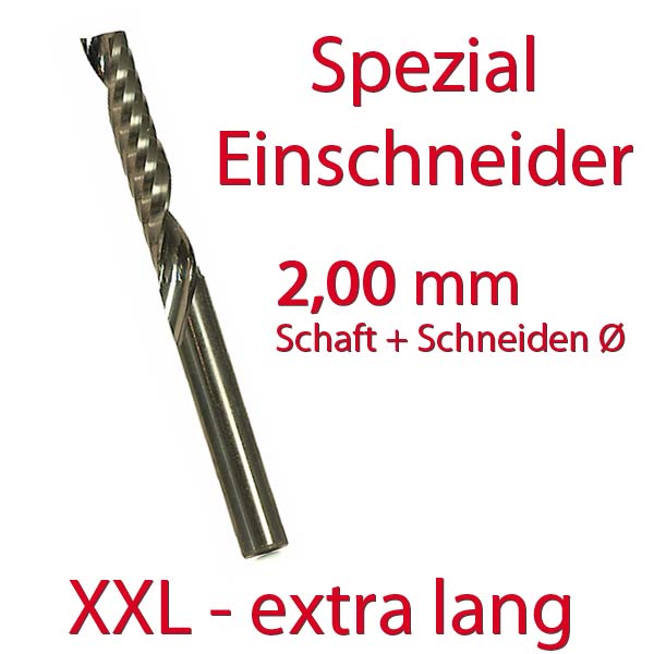 2mm - Der  Kunststoff-Frser: Einschneider, Vollhartmetall, Rechtsdrall, poliert (3mm Schaft!)