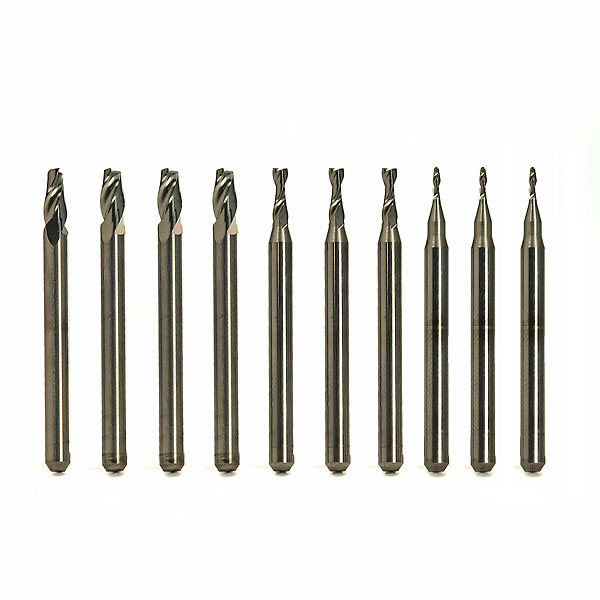 SET2FLD: 10 Stk. ALU Frser - Diamantbeschichtet Flachanschliff (je2x1mm;1,5mm;2mm;2,4mm;3mm)