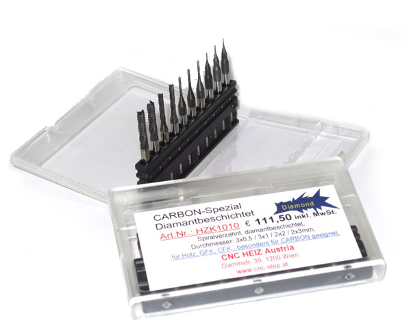 SET11: Carbonfräser Spezial 10 Stk. Diamantbeschichtet Durchmesser 1-3mm